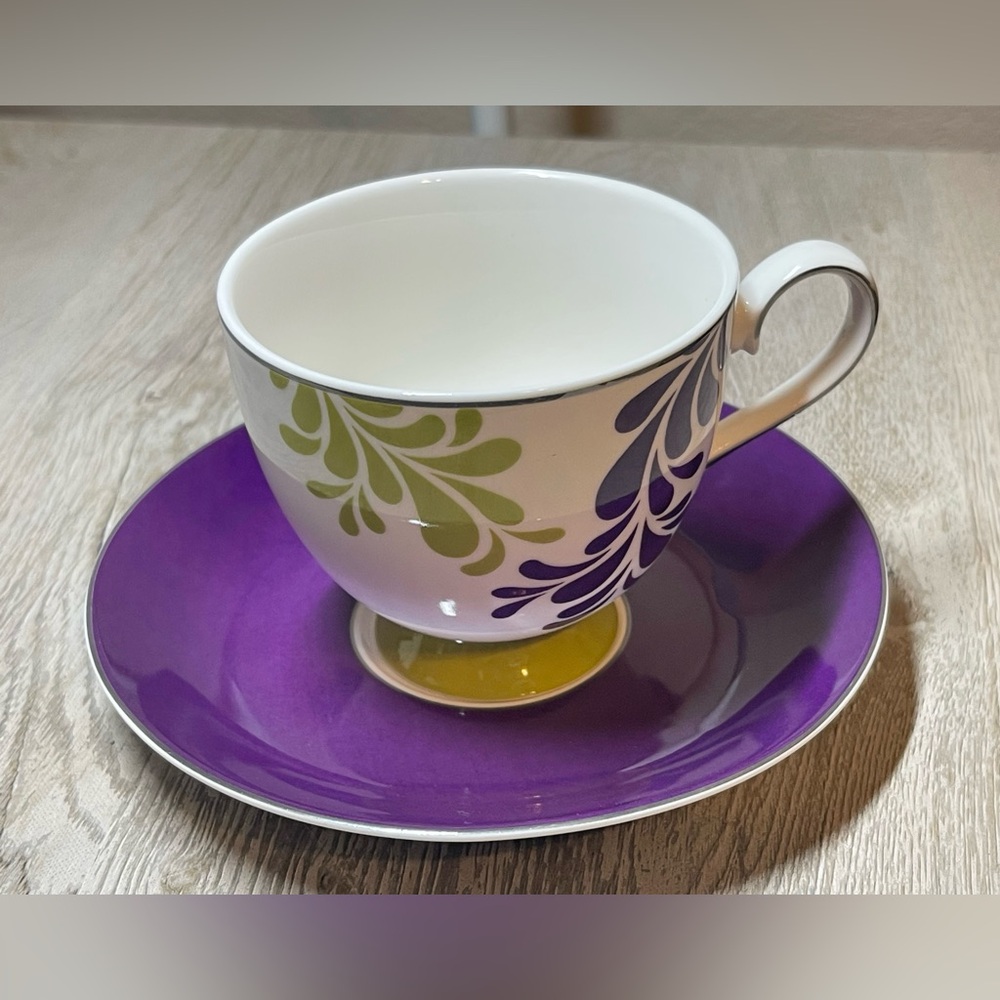 Steeped Tea The Alice Collection Purple ReignTea Cup & Saucer Set New With Box